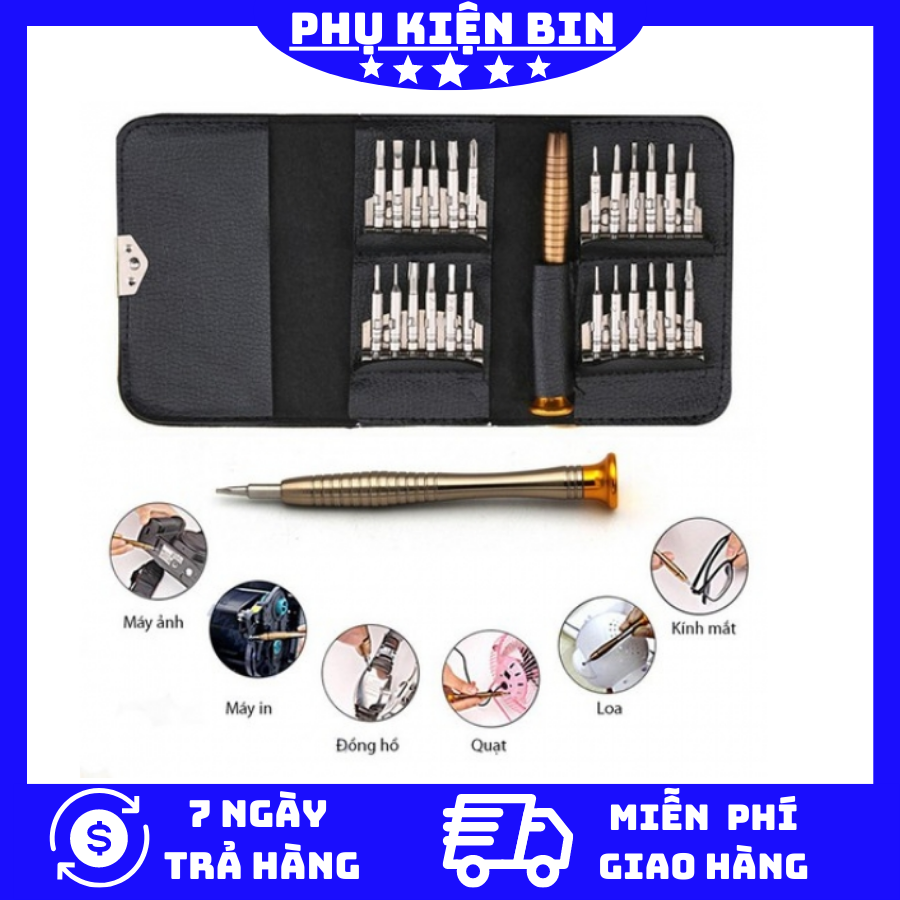 [HCM]Bộ Tua Vít 25 Đầu Đa Chức Năng Sữa Chữa Điện Thoại Đồ Điện Tử Có Ví Da Bảo hành 1 đổi 1