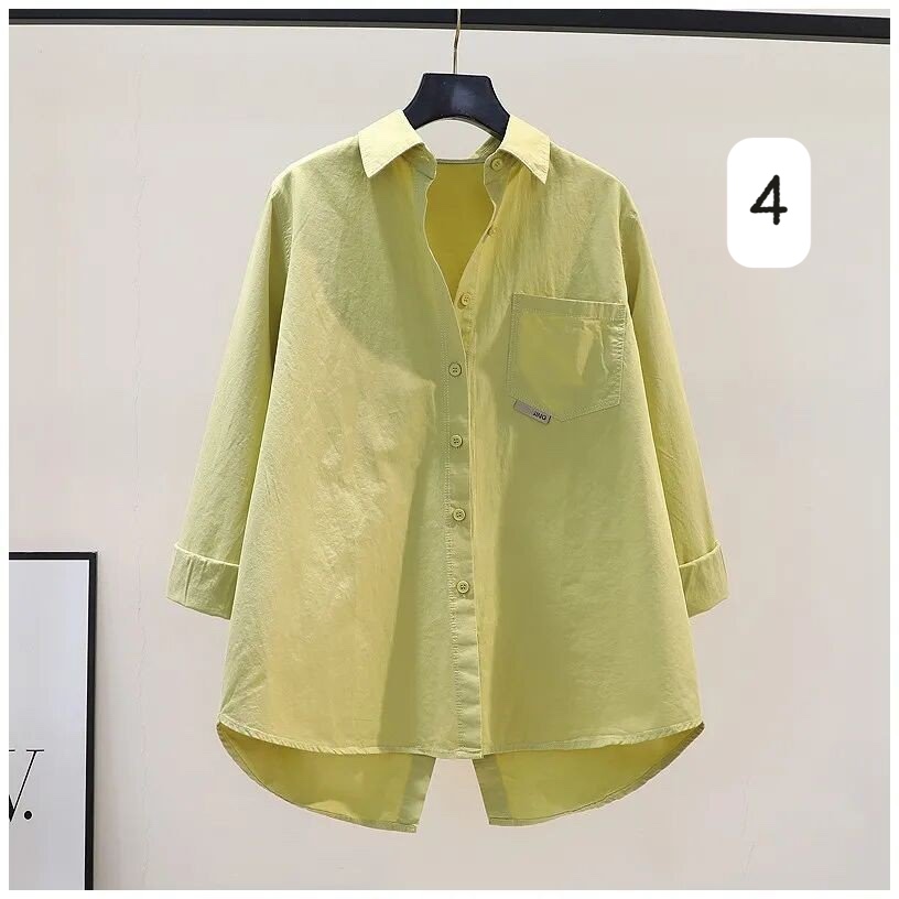 Áo sơ mi dài tay đũi mềm xẻ tà sau cách điệu form rộng size S M L