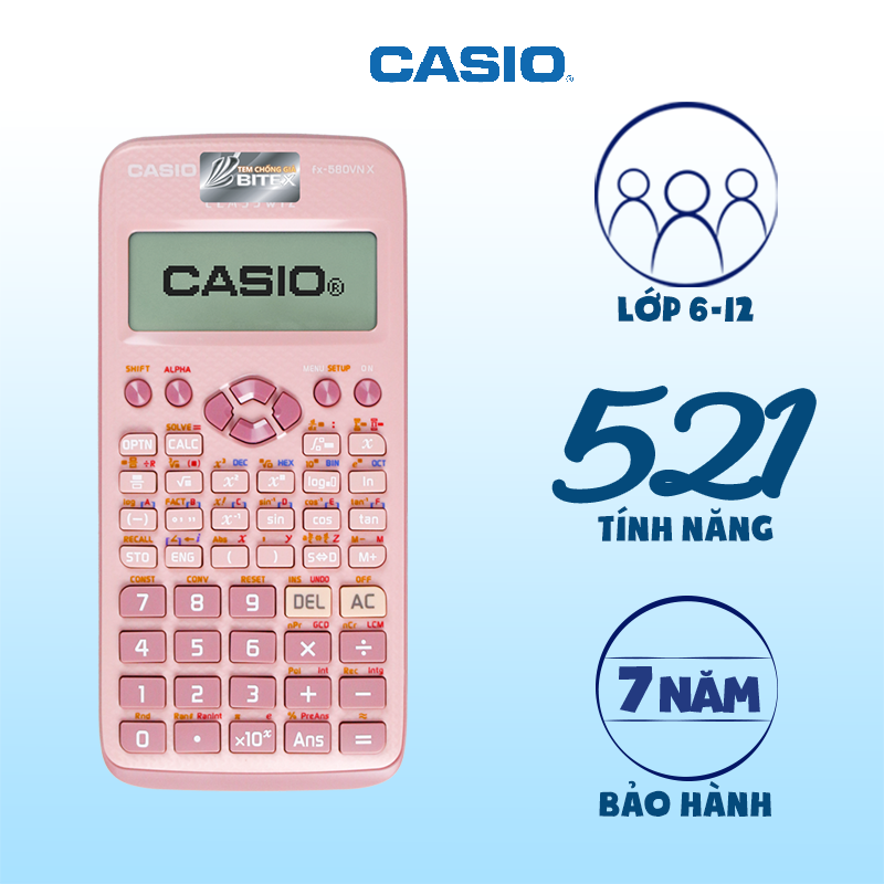 Máy tính fx580VN X Casio Hồng cá tính dành cho học sinh sinh viên Dùng cho các kì thi đại học tốt nghiệp tính toán chính xác