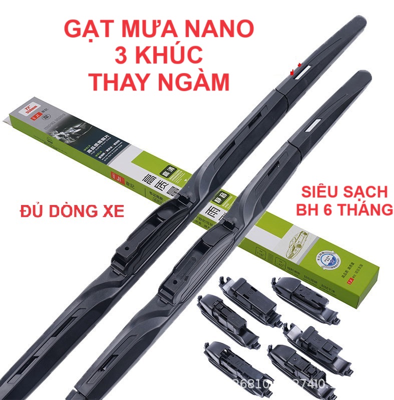 (Đủ dòng xe) Gạt mưa ô tô Nano ba khúc thay ngàm dùng cho tất cả các dòng xe,siêu sạch, bền bỉ ôm kính lái (Giá 1 cây)