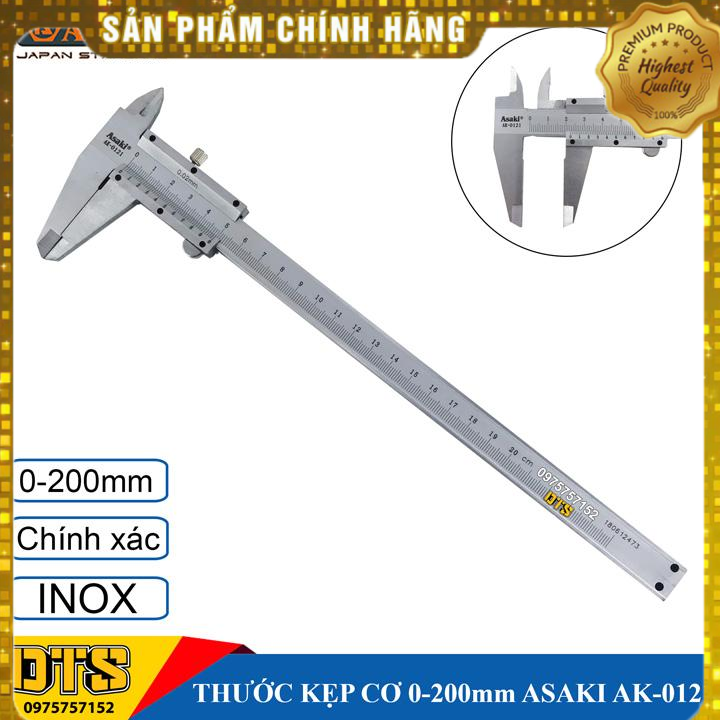 Thước kẹp cơ khí cao cấp Inox 0-200mm Asaki, độ chính xác cao, công nghệ Nhật Bản  (Thước cặp cơ Asaki)