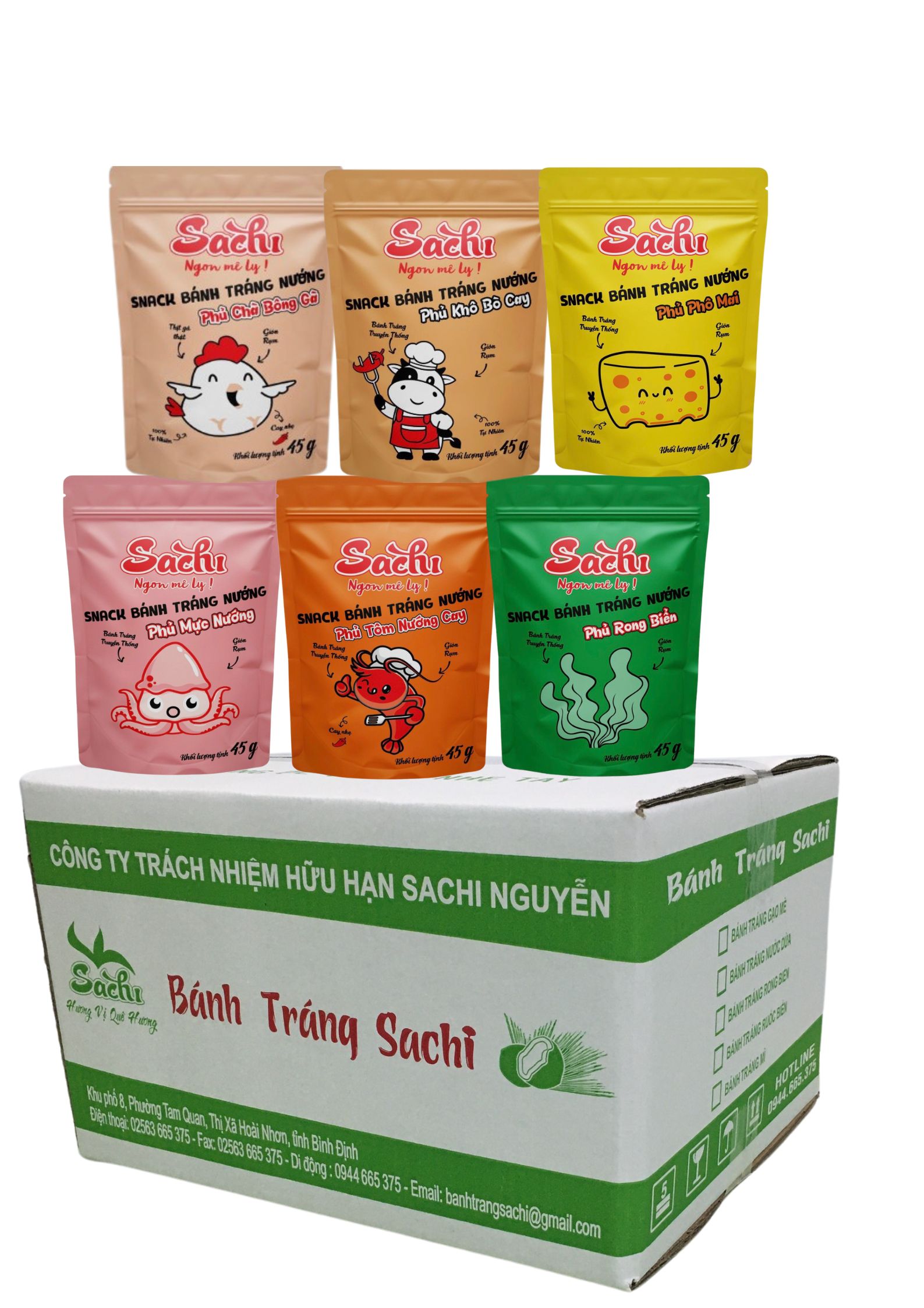 Combo 20 bì bánh tráng nướng tẩm vị bò, gà, mực, tôm cay sachi