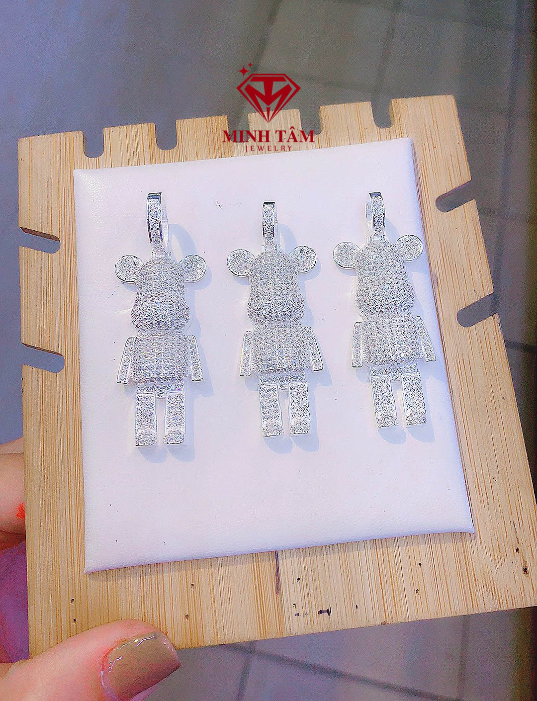 Mặt dây chuyền Gấu Bear Brick bạc ta đính đá Minh Tâm Jewelry