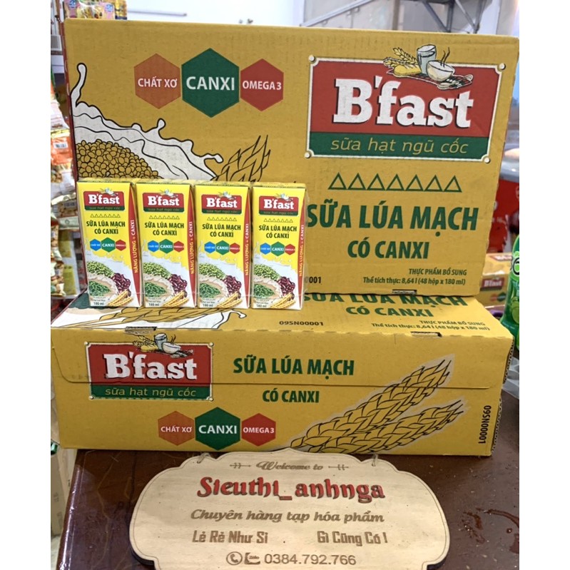 Sữa lúa mạch có canxi b’fast thùng 48 hộp x 180ml