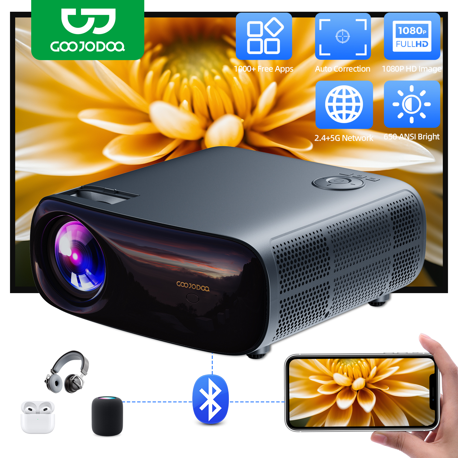 Máy chiếu mini GOOJODOQ chính hãng hệ điều hành android, hỗ trợ video 4K,650ANSI Độ sáng cao, Bảo hành 12 tháng Giá 3,890,000 Đồng*Miễn phí vận chuyển