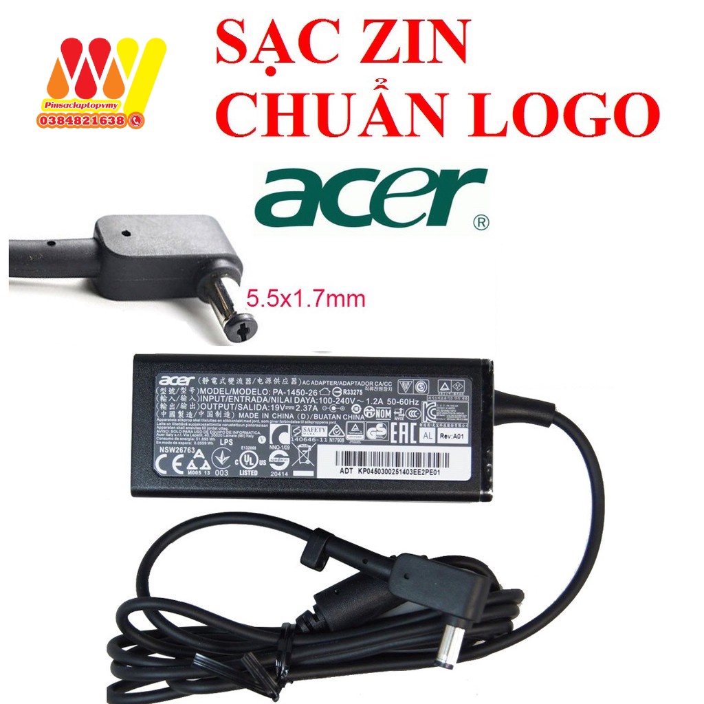 Sạc Laptop Acer Aspire 19V 2.37A 45W V3-111 V3-112 V3-472 V3-571 V3-572 ES1-512-C5S4 - ZIN NEW - Kèm dây nguồn