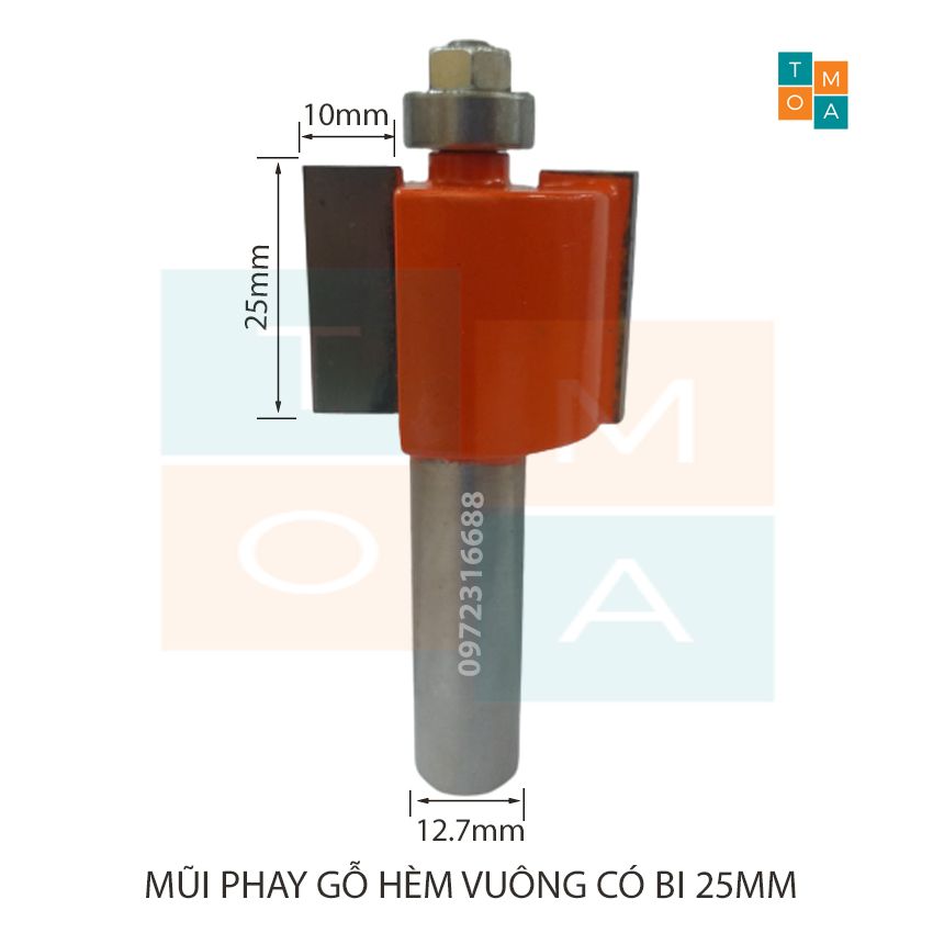 Mũi soi gỗ - mũi phay hèm vuông có bi 25mm cốt 12.7mm - mũi roter đánh hèm cửa hàng việt nam chất lượng cao