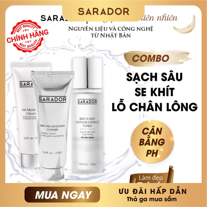 Combo SẠCH SÂU 2 loại sữa rửa mặt,Tone SARADOR dành cho da Nhiều Dầu Lão Hóa, Da Thâm, da không đều màu,