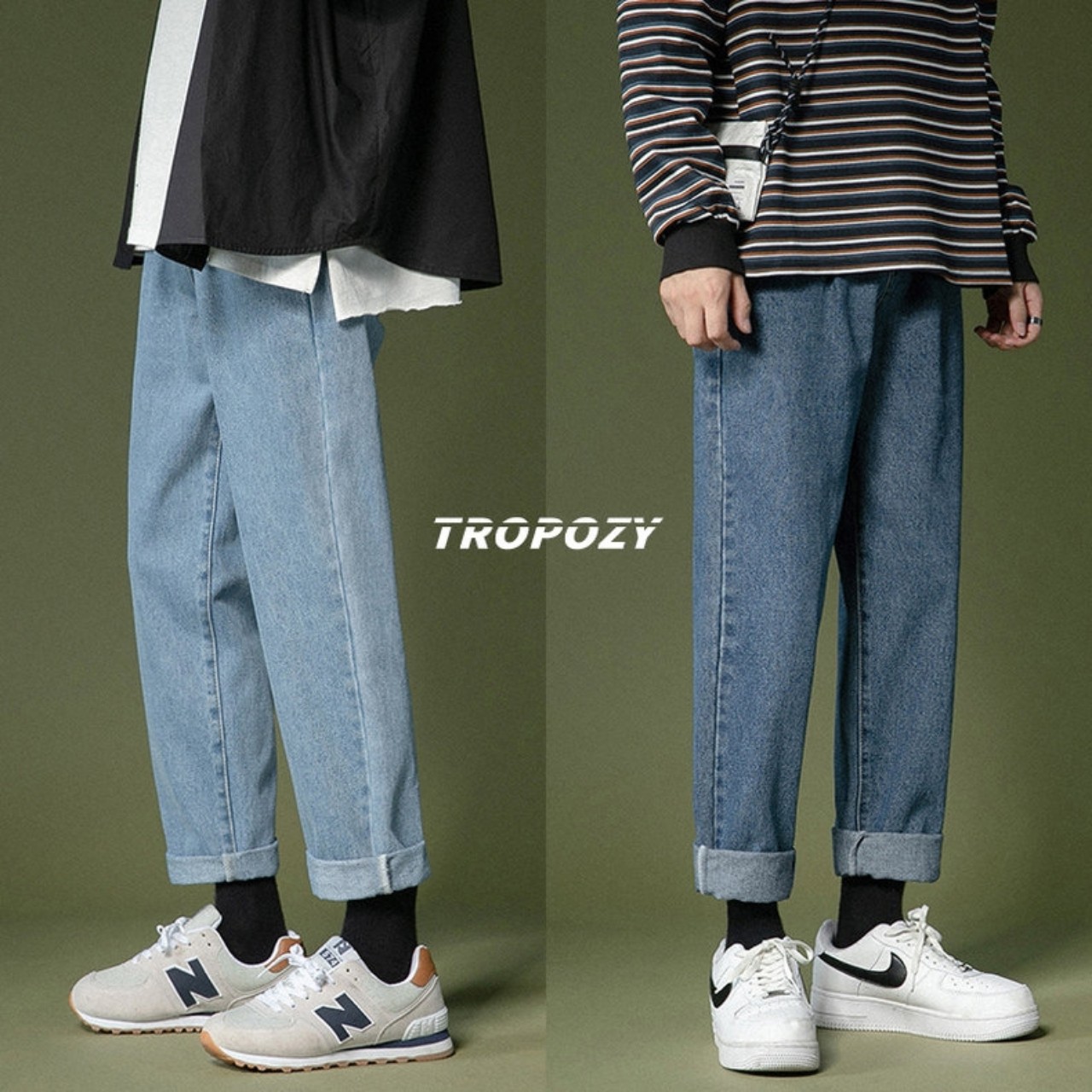 Quần baggy jean nam ống suông xanh đen xám - quần jean nam