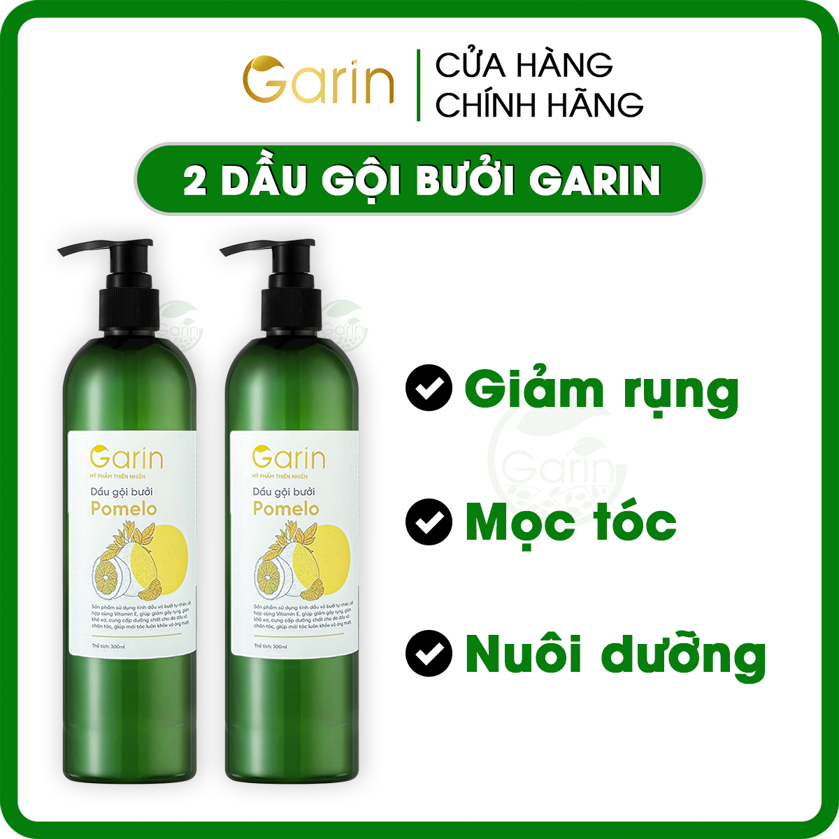Bộ 2 chai dầu gội bưởi kích mọc tóc nhanh tinh dầu bưởi pomelo Garin dưỡng tóc kích mọc tóc nhanh gấp 2 đến 3 lần, làm sạch tóc và da đầu, giảm rụng tóc rõ rệt