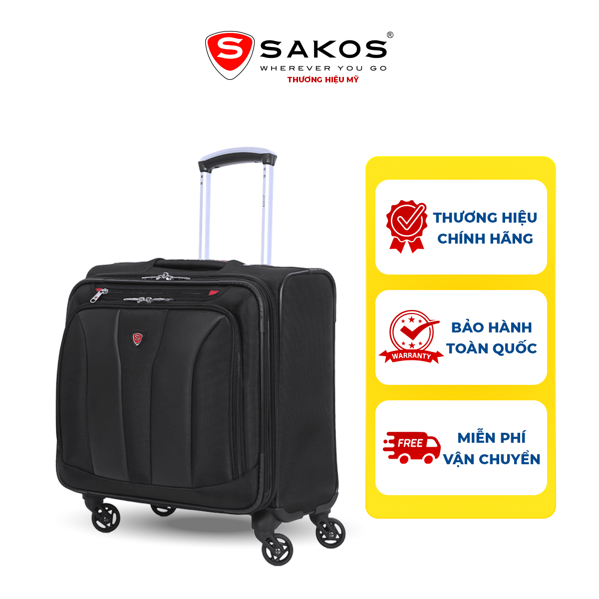 Vali doanh nhân cao cấp SAKOS NEO ENVY - Chất liệu vải cao cấp kết hợp da sang trọng.