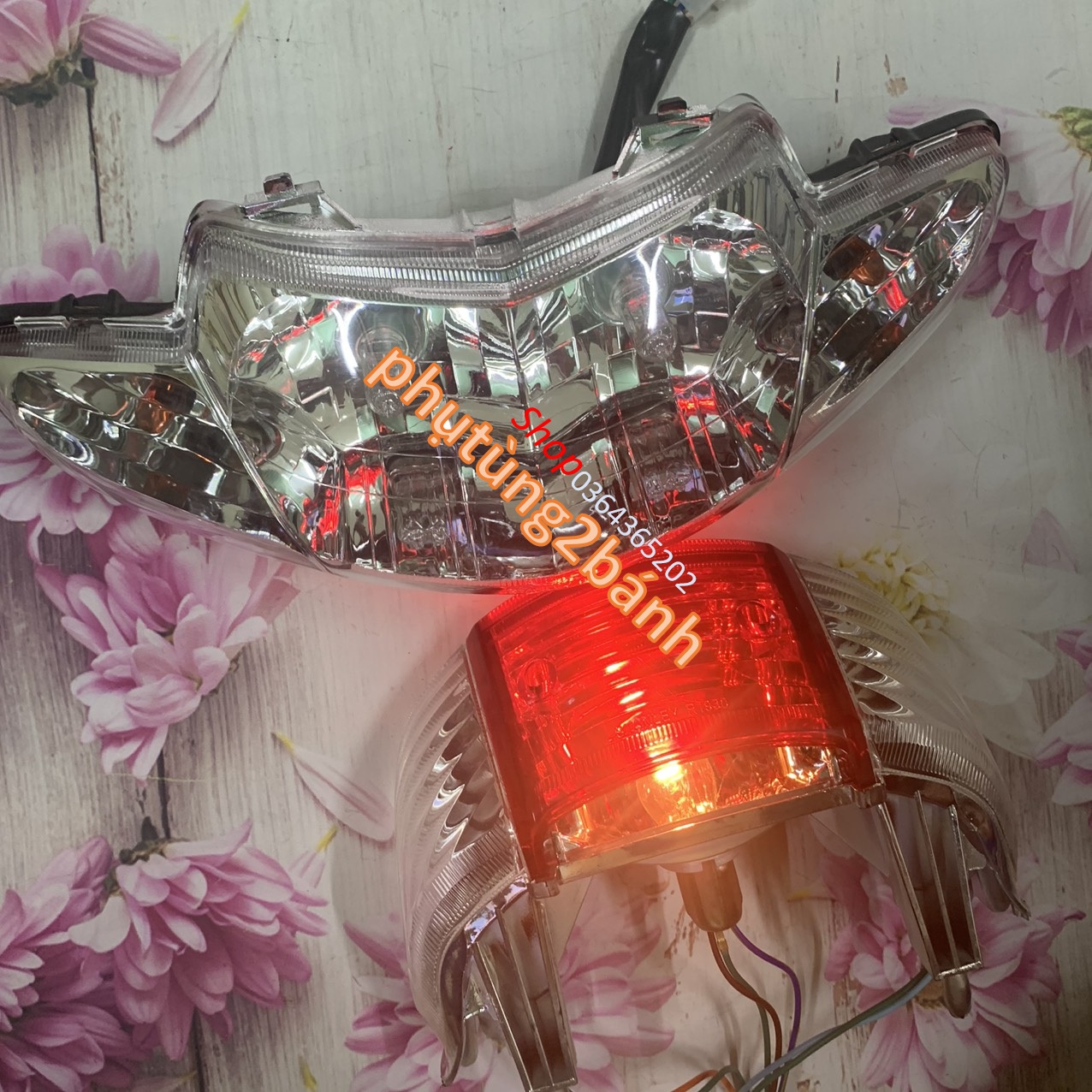 Pha đèn wave 2 bóng -cụm đèn hậu xe wave nhỏ 110-wave zx -có rắc -có  bóng siêu sáng