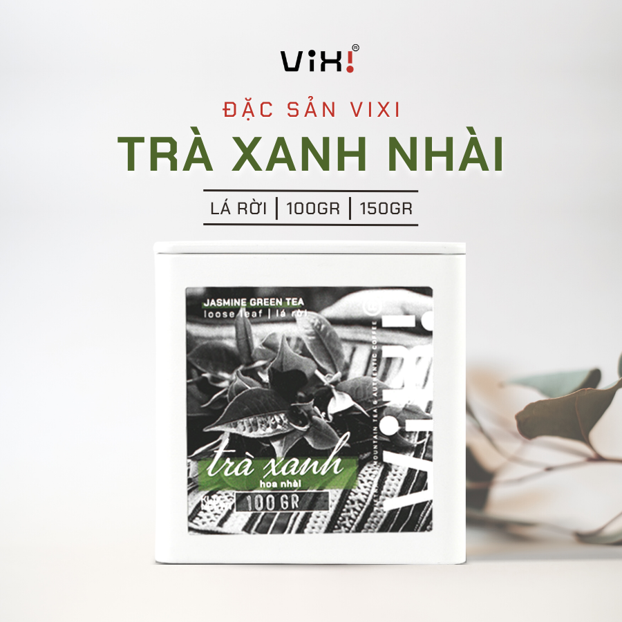 Vixi - Trà xanh hoa nhài shan tuyết cổ thụ, ướp hoa nhài tươi - Trà Là rời 1 búp 2 lá 100gr/hộp - Đặc sản