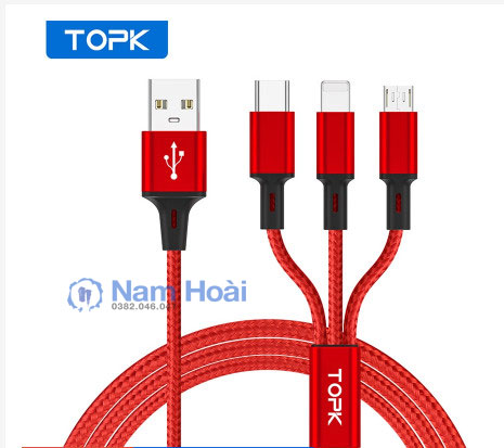 Cáp sạc nhanh usb 3 trong 1 topk an20 dây sạc nylon cho iphone samsung xiaomi huawei vivo oppo micro usb type c