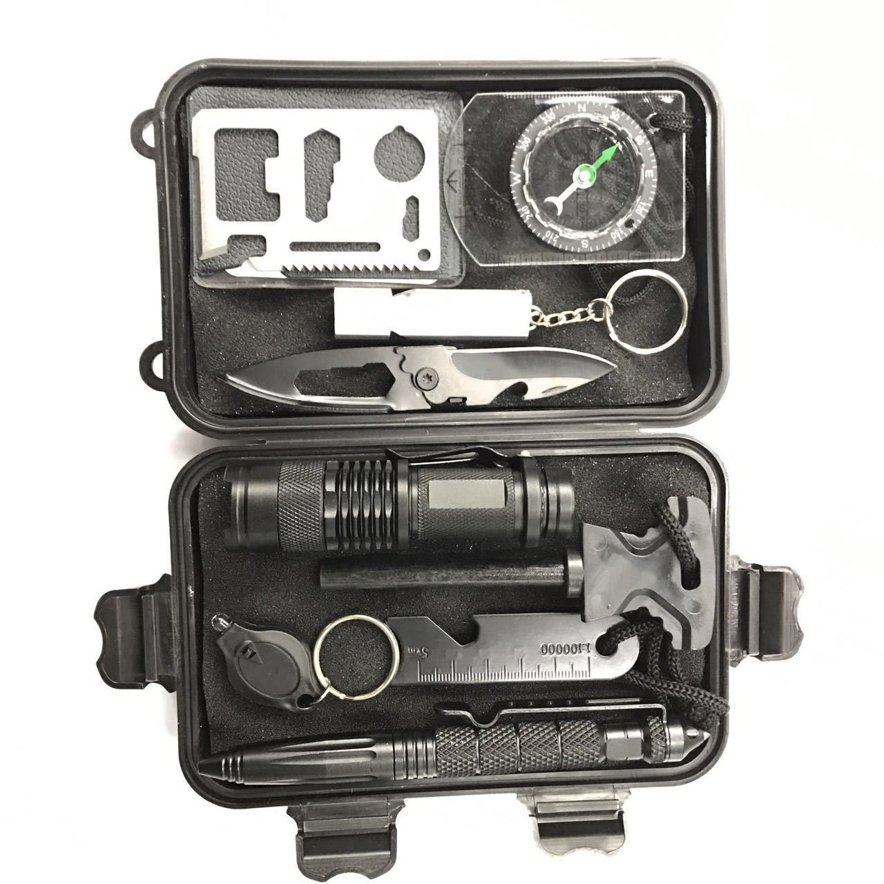 Bộ Dụng Cụ Sinh Tồn SOS 9 Món Cao Cấp, Đèn Pin Siêu Sáng, Dụng Cụ Đánh Lửa ... Dành Cho Phượt Thủ, Dã Ngoại Tiện Lợi - Bộ Dụng Cụ Đi Phượt Đa Năng 9 Món Chuyên Dụng.