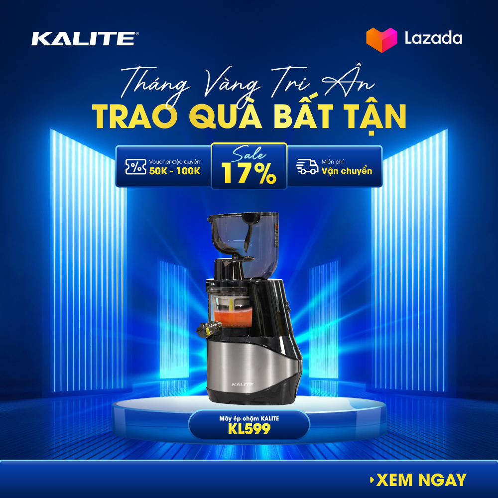 Máy ép chậm Kalite KL-599 công suất 400W tốc độ quay 50 vòng/phút ép trái cây kiệt bã bảo hành chính hãng 24 tháng - Made in Thái Lan