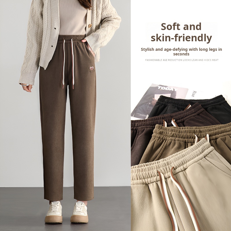zaqu11 Women's slimming high waist corduroy sports casual pants