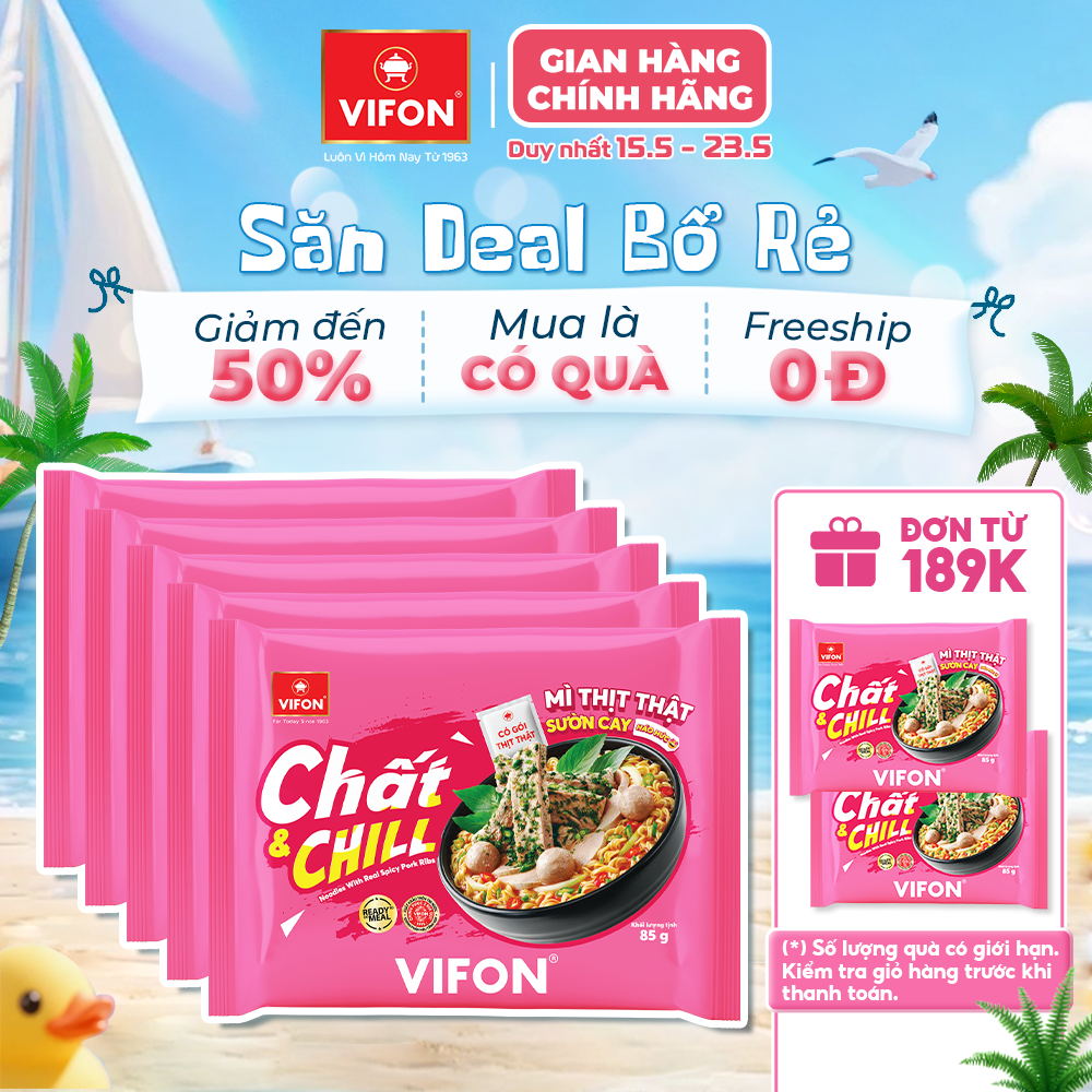 Set of 5/ Set of 10 Packs of Vifon Real Meat Noodles with Spicy Ribs 85g – Thai Spicy Ribs Are Rich and Spicy, Stimulating the Taste Buds