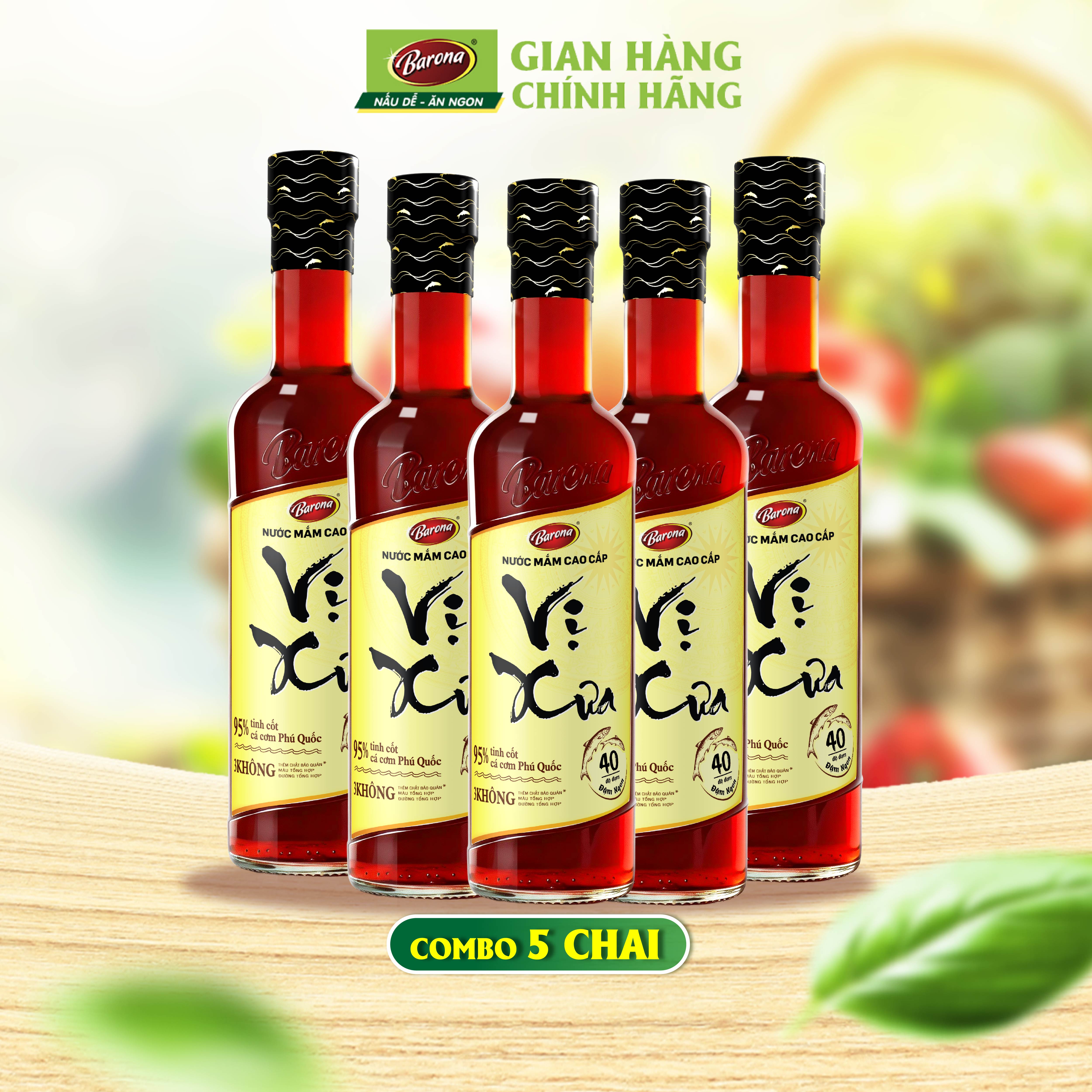 Combo 5 chai Nước Mắm Phú Quốc Cao Cấp Vị Xưa Barona 40 Độ Đạm 500ml