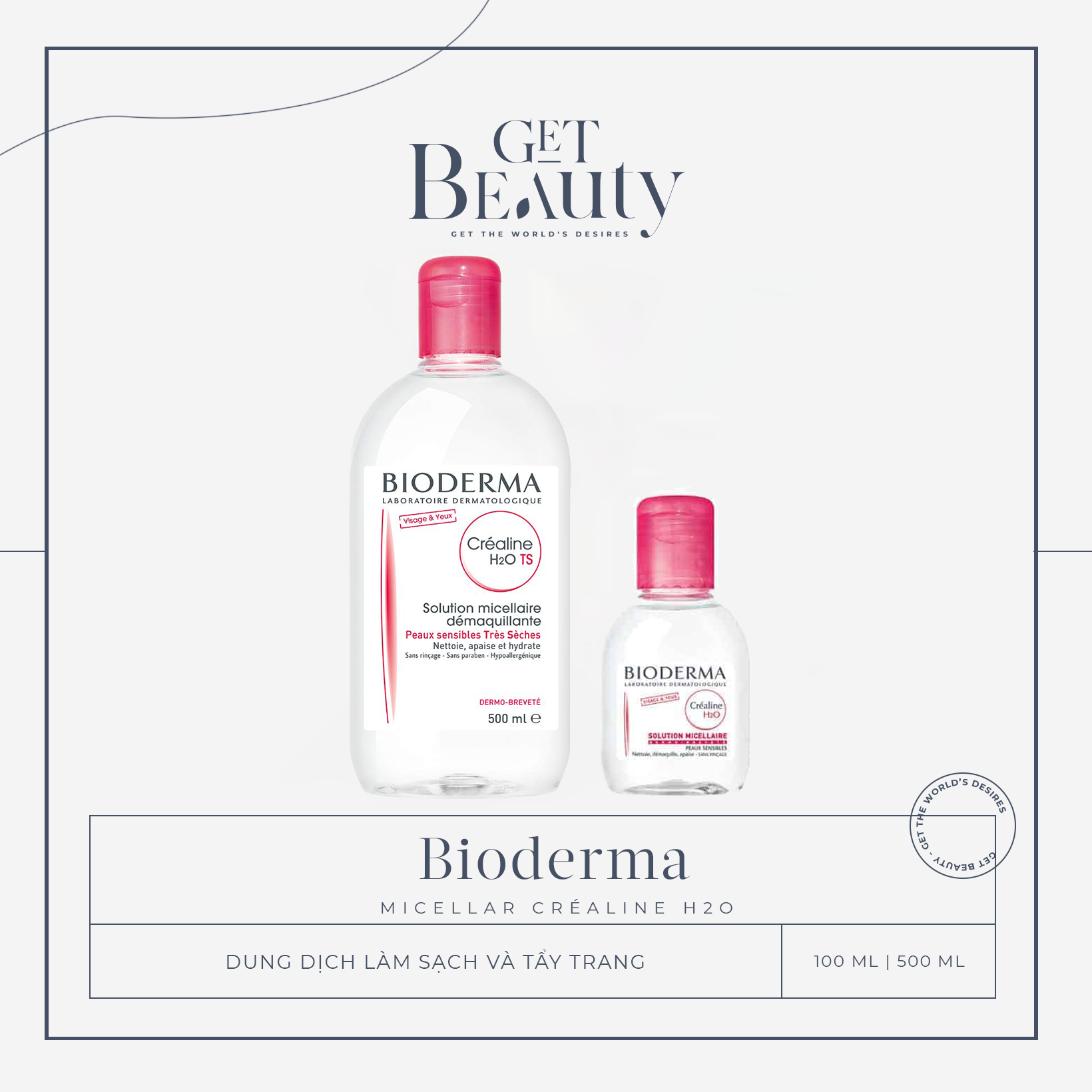 HỒNG | DUNG DỊCH LÀM SẠCH VÀ TẨY TRANG CÔNG NGHỆ MICELLAR BIODERMA CRÉALINE H2O - 100ML | 500ML