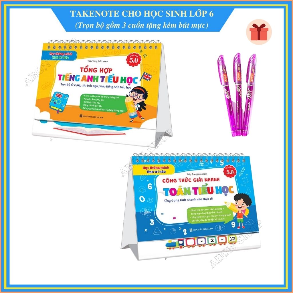 Bộ lịch để bàn công thức toán, tiếng anh tổng hợp kiến thức dành cho học sinh tiểu học in bìa cán bóng - phiên bản 5.0
