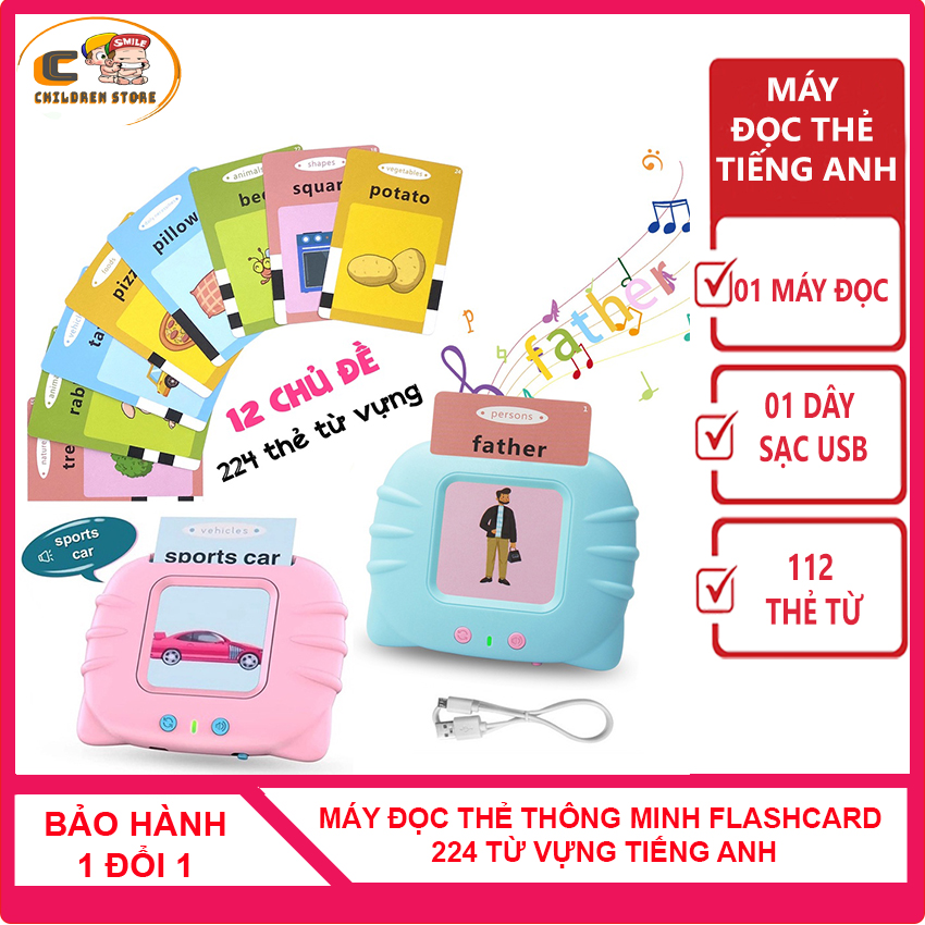 [XẢ KHO] Máy đọc thẻ flashcard 224 từ vựng Tiếng Anh Children Store, phát âm to, rõ ràng, chuẩn, hình ảnh minh hoạ sắc nét, có cổng sạc USB có sóng điện từ, giúp bé phát âm chuẩn tiếng anh như người bản xứ, máy phát âm tiếng anh