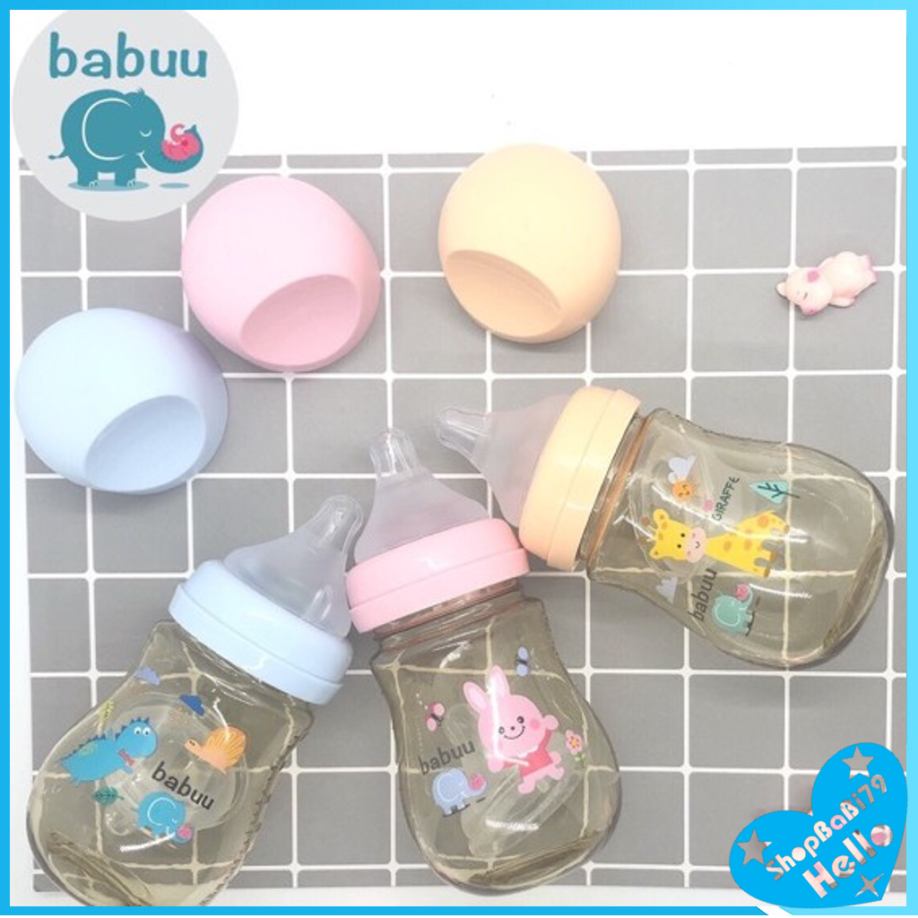 Bình sữa cổ rộng Babuu Baby nhựa PPSU không chứa BPA ( tặng kèm 1 núm ti thay thế