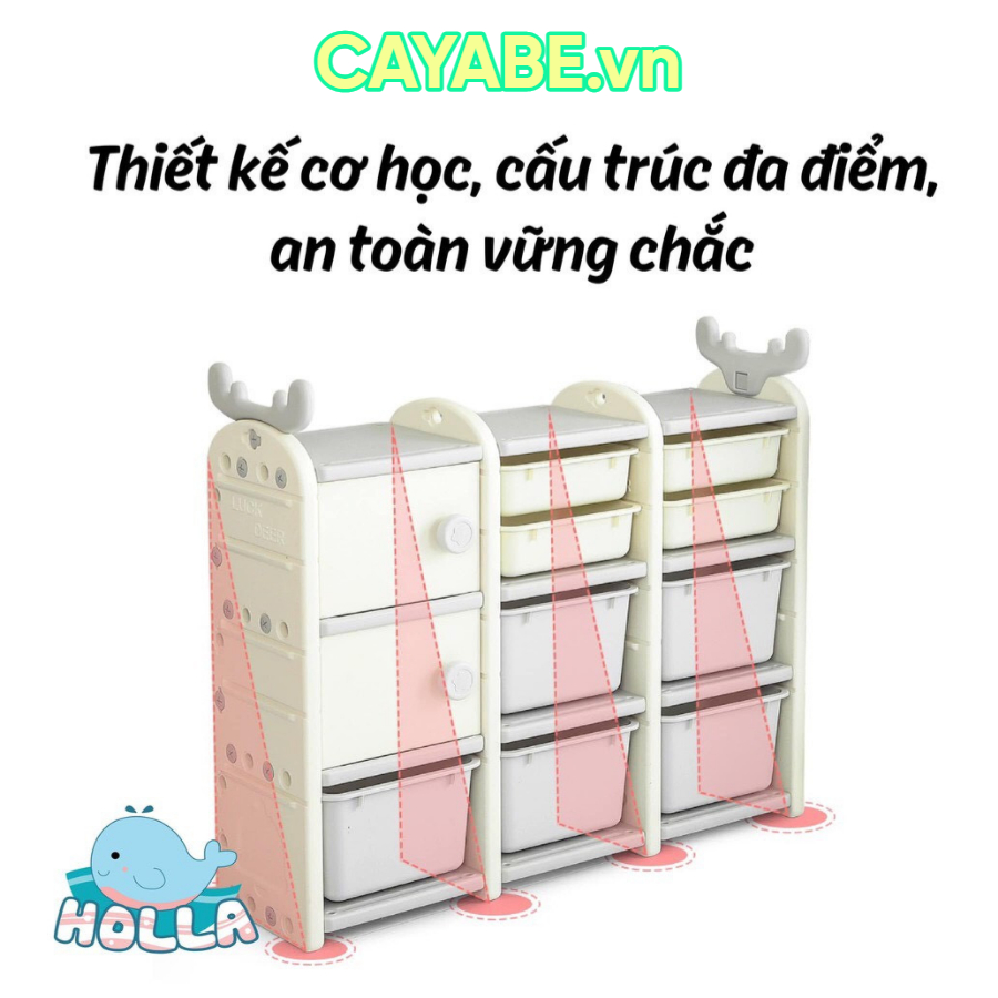 Tủ kệ quần áo, đồ chơi trẻ em tuần lộc cayabe holla màu trắng xám size m/l/xl