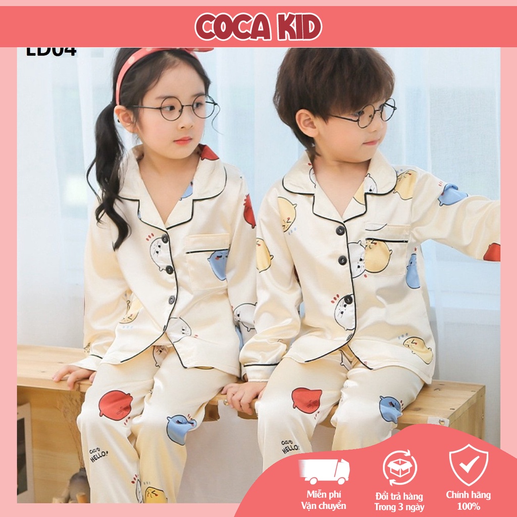Đồ ngủ cho bé, đồ bộ pijama bé tra, bộ pijama cho bé gái chất lụa in hình cực yêu cho bé 8kg - 39kg
