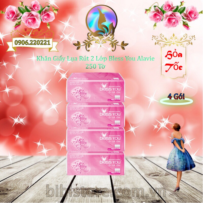 Có mã qr - khăn giấy lụa rút 2 lớp bless you gói 250 tờ