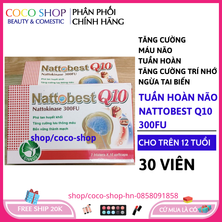 Viên uống dưỡng não Nattobest Q10 giúp bổ não, tăng cường tuần hoàn não, lưu thông mạch máu não,giảm đau đầu, hoa mắt, chóng mặt, mất ngủ- coco shop hn