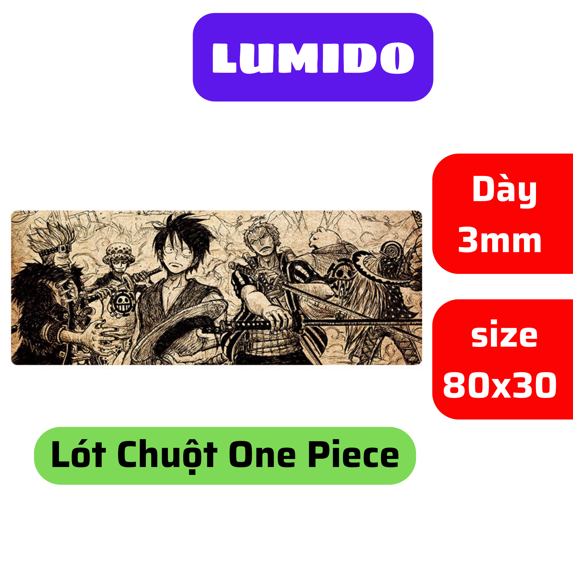 Tấm Lót Chuột Cỡ Lớn One Piece 80x30 Cao Cấp LUMIDO
