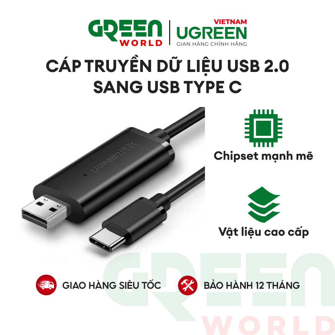 Cáp dữ liệu usb 2.0 sang usb type c tích hợp chipset dài 2m ugreen us318 70420