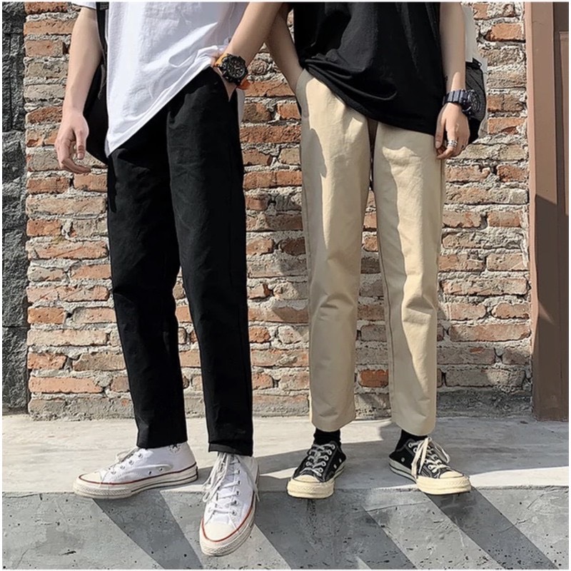 Quần Kaki Nam Baggy Ống Suông Basic Unisex 2 màu đen và be