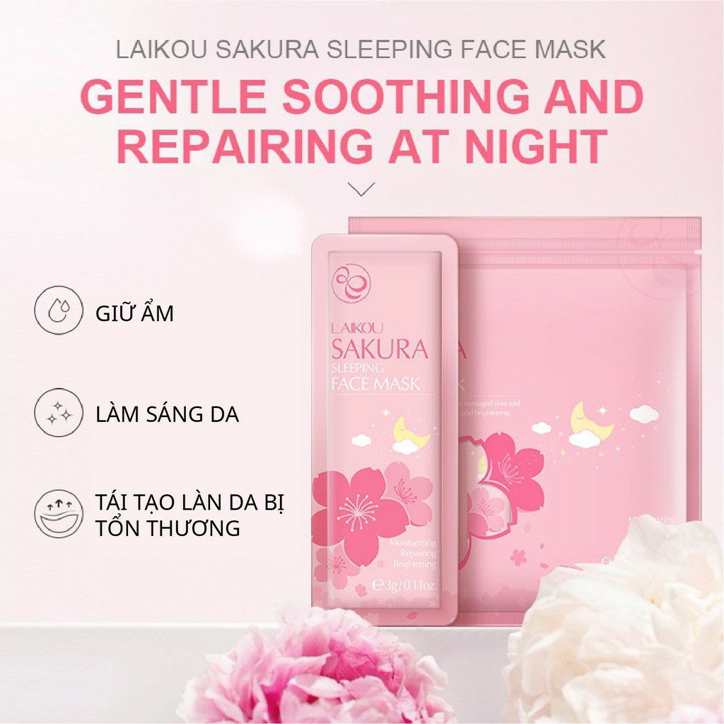 [HCM][COMBO] 2 Bịch 30 Miếng Mặt Nạ Ngủ Hoa Anh Đào Sakura Sleeping Face Mask Laikou - Dưỡng Ẩm Trằng Sáng - Phù Hợp Mọi Loại Da
