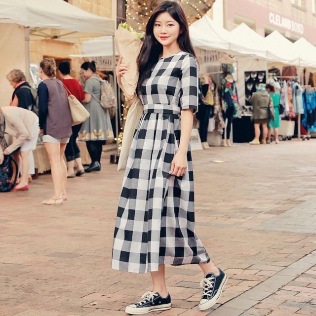 [HCM]Đầm caro nỉ to form dài (KÈM HÌNH THẬT)