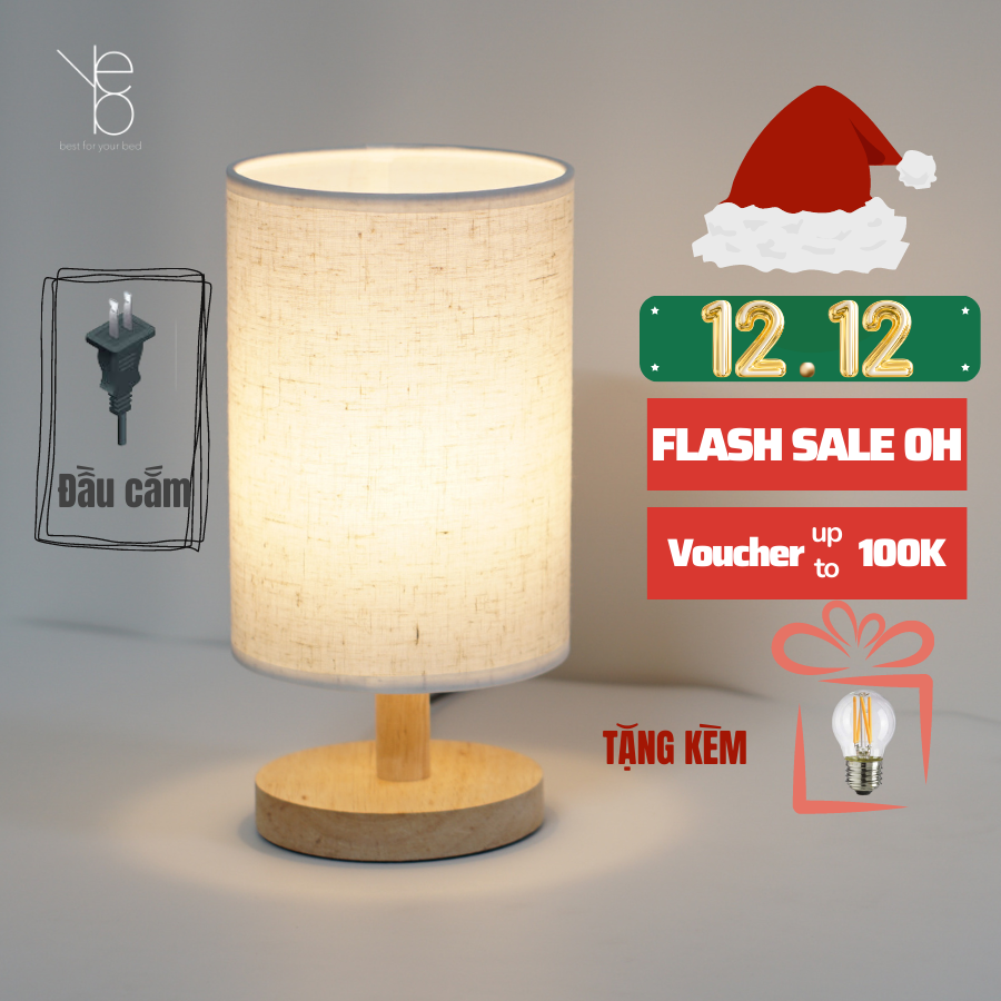 Đèn Ngủ Để Bàn Gỗ YOBE G1 Chao Vải Tròn, Phong Cách Vintage, Dùng Trang Trí Decor Phòng Ngủ Điều Chỉnh Độ Sáng Bóng Led Ánh Vàng, Tiết Kiệm Điện