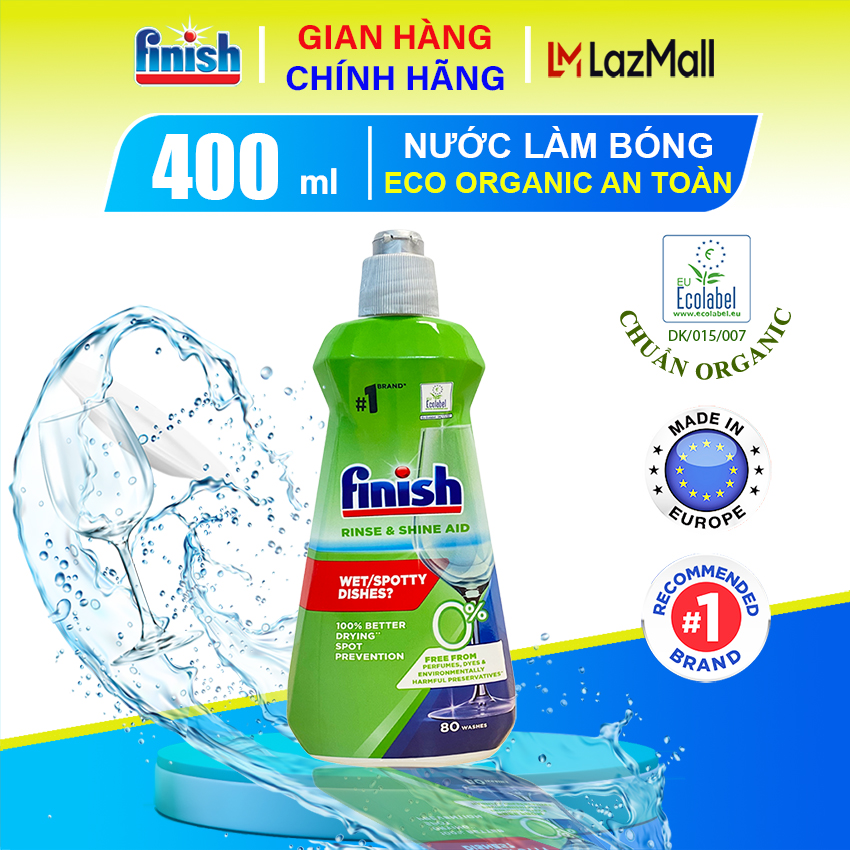 Nước làm bóng chén bát Finish hữu cơ eco organic 0% 400ml sử dụng cho máy rửa bát - Nước làm bóng Fi