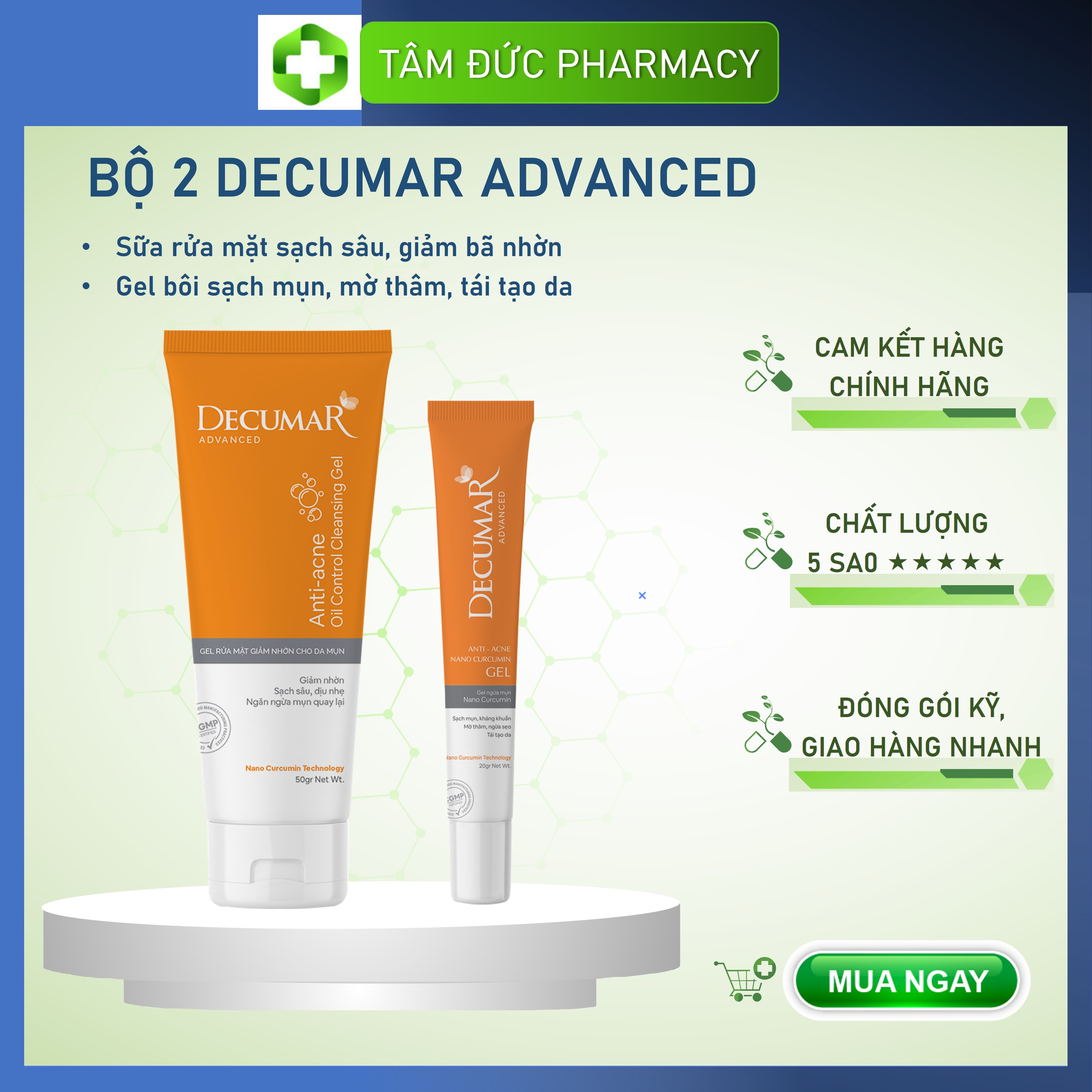 [HCM][NEW] Combo sạch mụn DECUMAR ADVANCED [Gel rửa mặt kiềm nhờn gel bôi mụn] (Decuma advance)