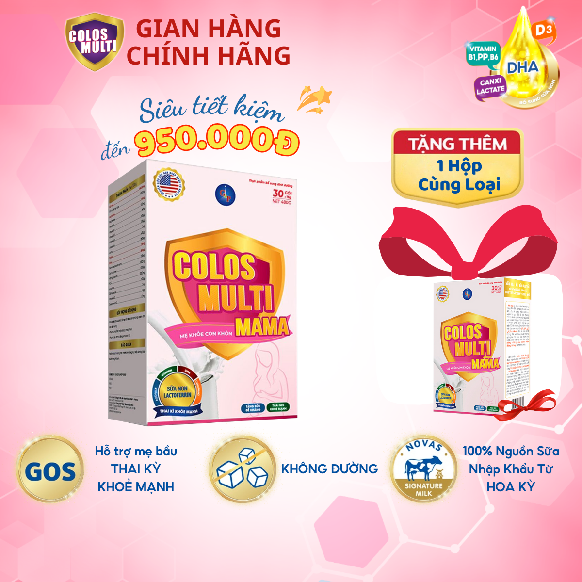 Combo MUA 1 TẶNG 1 Sữa Bột Colosmulti Mama hộp 480g tăng cường sức đề kháng, dưỡng chất cho bà bầu ổn định thai kỳ