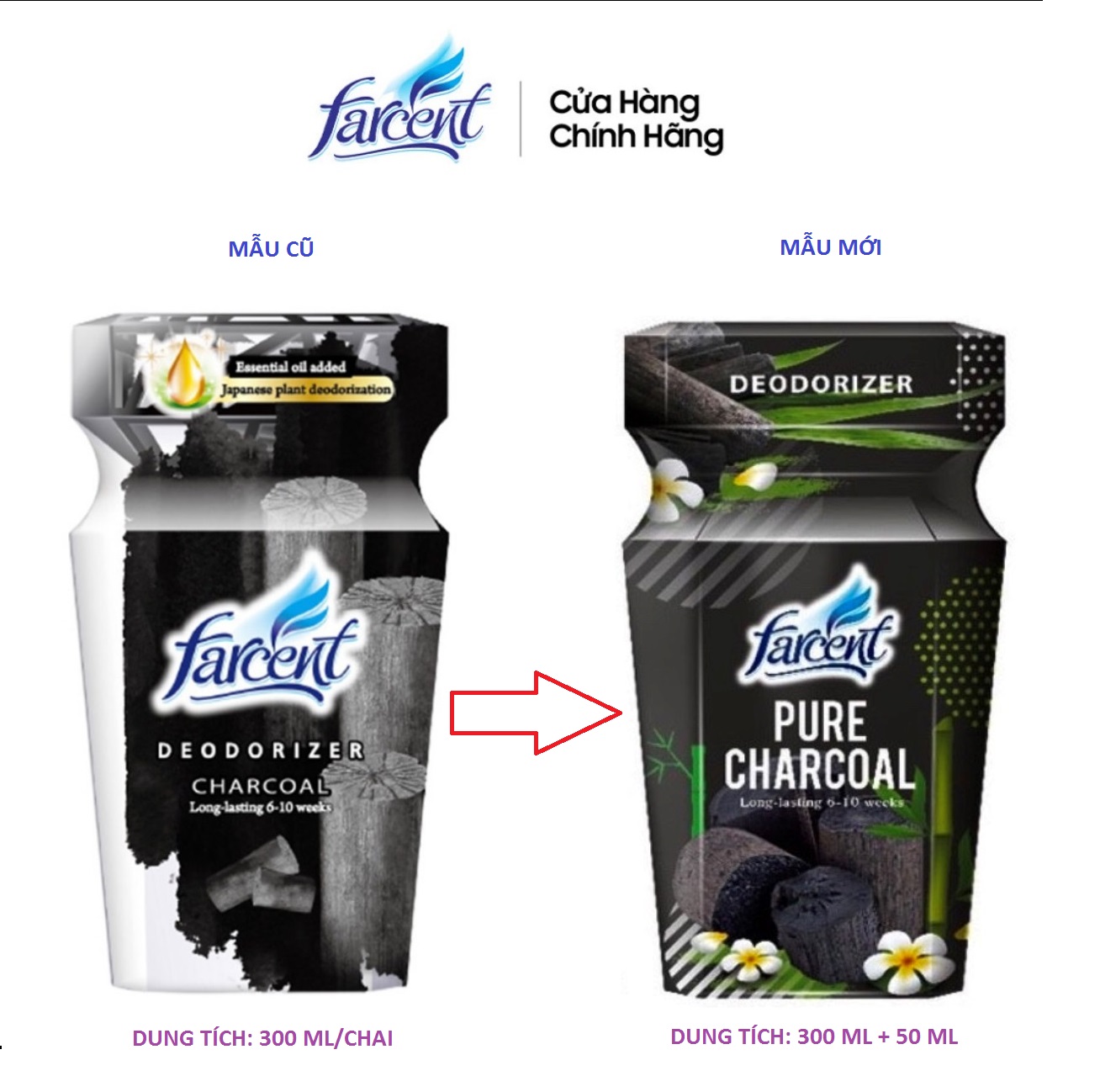 Hàng chính hãng chỉ 75.000 đ/chai - Nước khử mùi thơm phòng Farcent THAN HOẠT TÍNH (300 + 50)ml