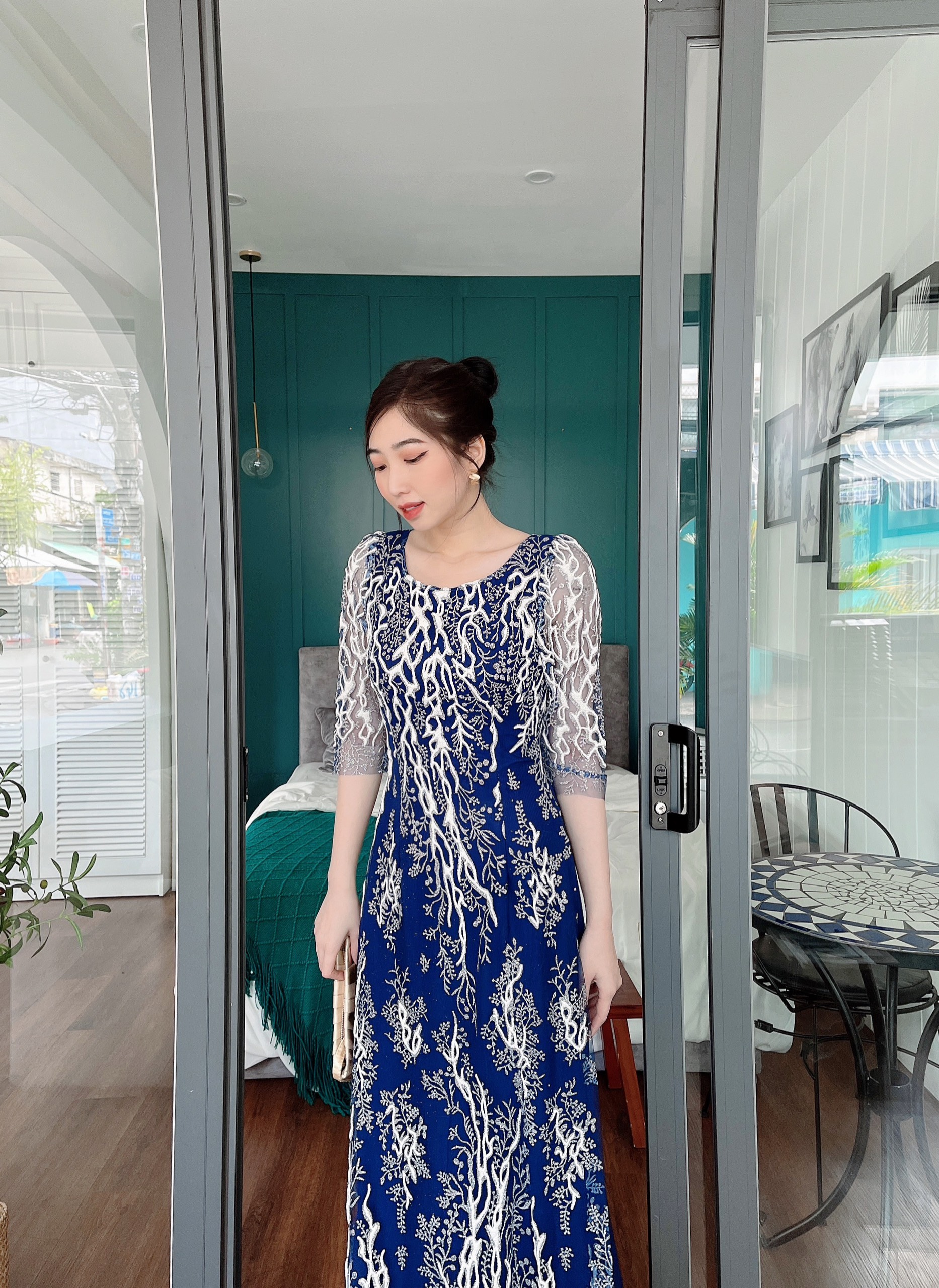 Đầm dạ hội trung niên nữ, thiết kế 2 lớp cao cấp, chuẩn dáng