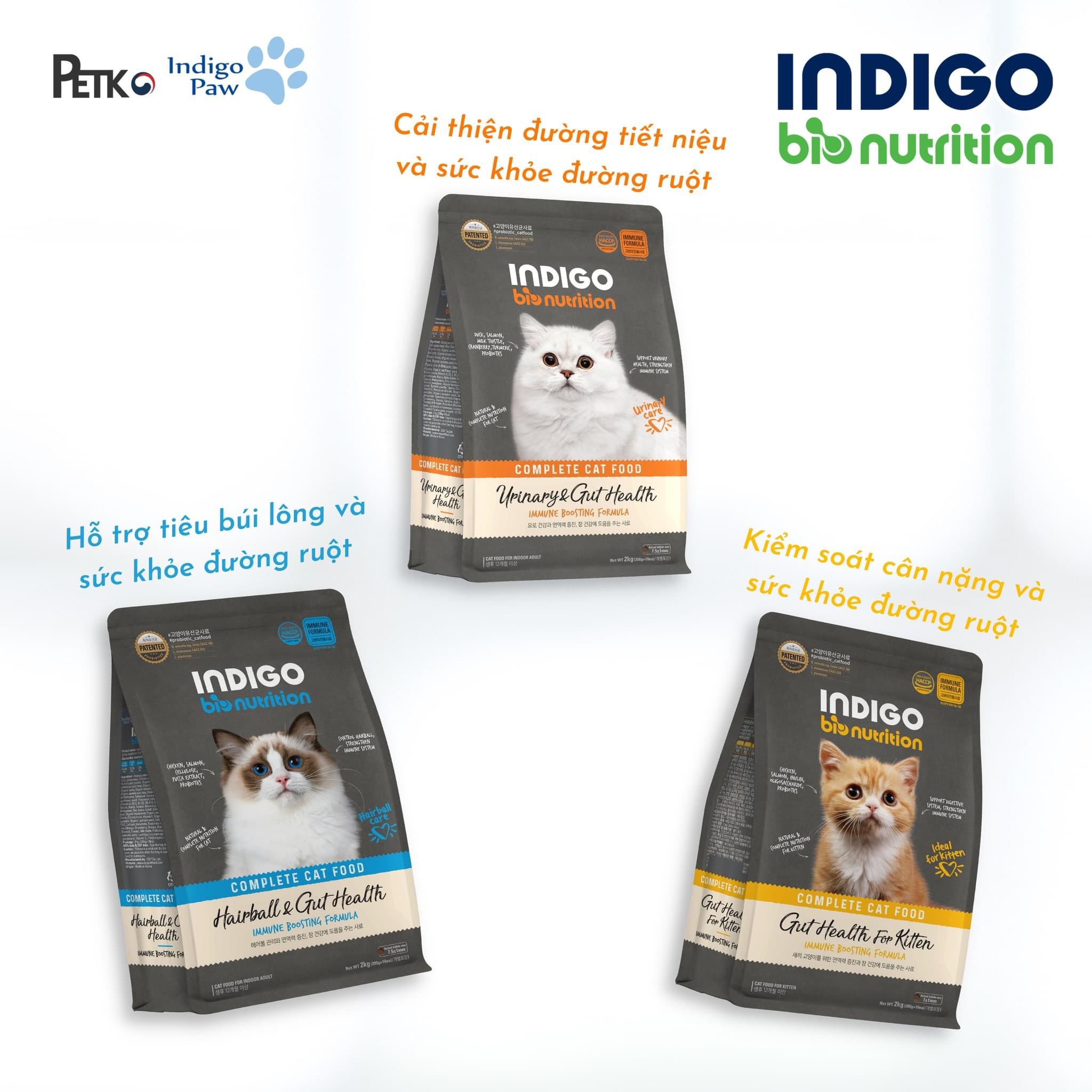 "hoàn tiền đến 10%" hạt hữu cơ cho mèo indigo 400g - 2kg - 6kg tiêu búi lông, tiết niệu, mèo con - hairball, urinary, kitten