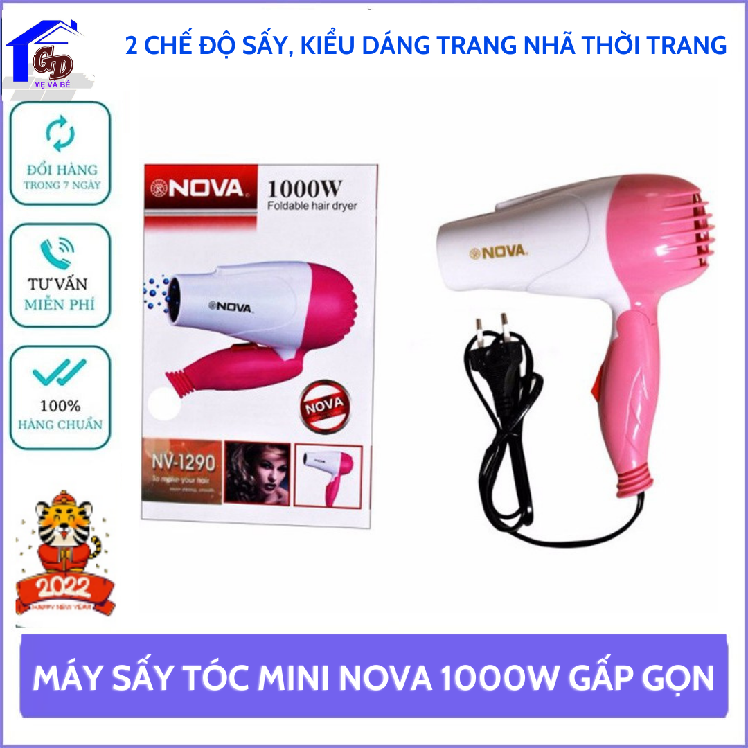 Máy sấy tóc mini, máy sấy tóc nova 1000w gấp gọn, tiện lợi khi mang đi du lịch