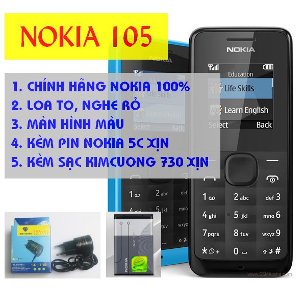 Điện thoại giá rẻ nokia 105 - bảo hành 1 đổi 1