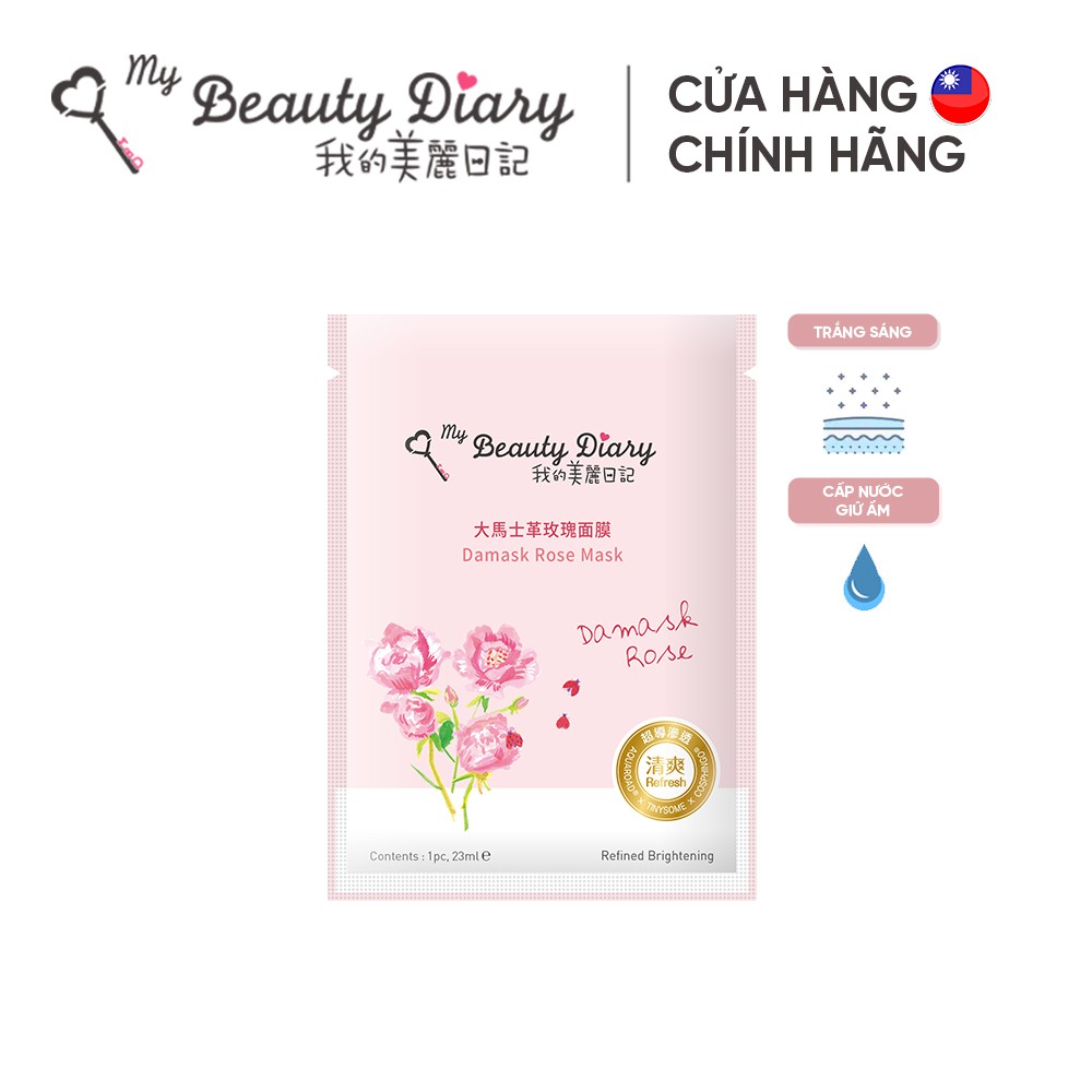 Mặt nạ dưỡng ẩm và sáng da My Beauty Diary Taiwan Damask Rose Mask Hoa hồng 23ml/Miếng