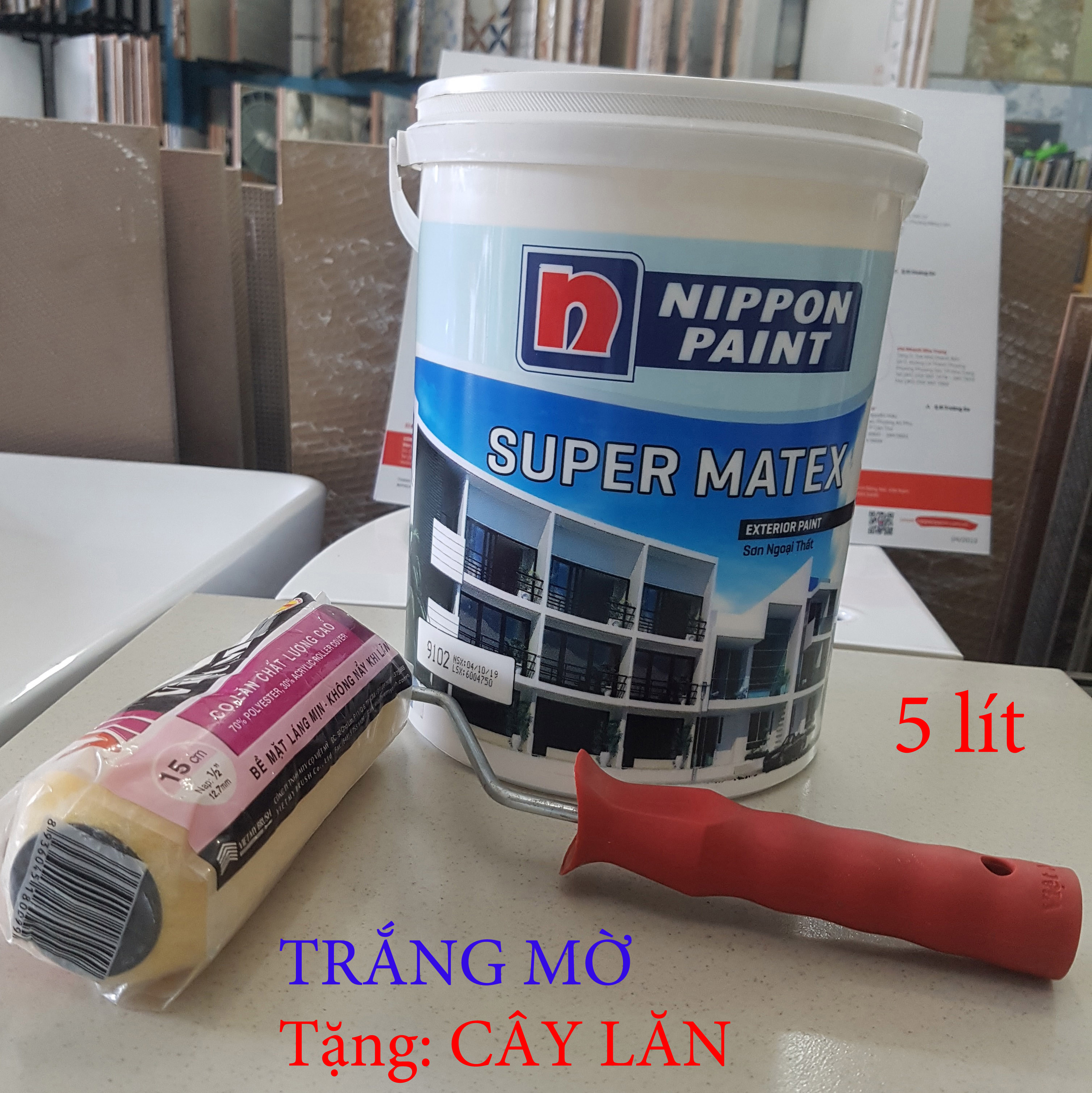 [TẶNG CÂY LĂN] Sơn tường ngoại thất Nippon Super Matex, trắng mờ, 5 lít, chịu được thời tiết khắc nghiệt