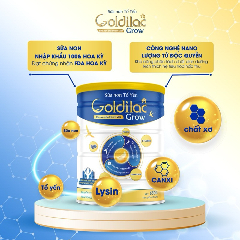 Sữa non Tổ yến Goldilac Grow hộp 650g - Sữa tăng cân