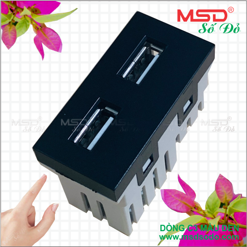 HẠT USB 2.1A 5VDC ÂM TƯỜNG- DÒNG C3 MÀU ĐEN BÓNG