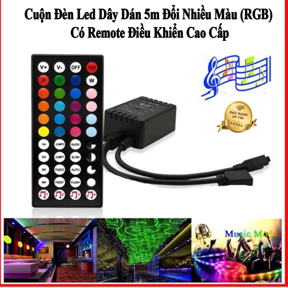 Đèn Dây Trang Trí Led RGB 5m Đổi Nhiều Màu Nháy Theo Nhạc Silicon 5050 RGB Chống Nước Có Điều Khiển 24-44 Phím Cảm Biến Âm Thanh, Dây Đèn Led Trang Trí 7 Màu Nháy Theo Nhạc Trang Trí Noel , Tết , Ngày Lễ, Tiktok,...